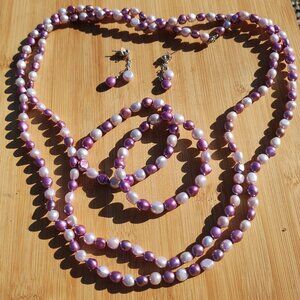 Honora Freshwater Pearl 53" Necklace, bracelets earrings set 925 Sterling Silver